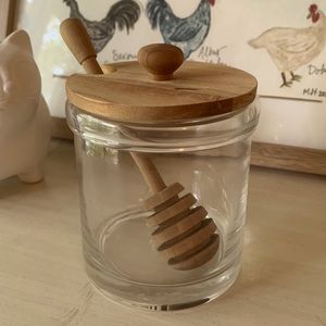 Pottery Barn glass honey pot with wooden lid